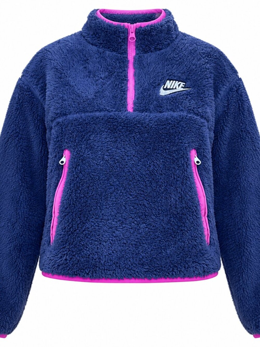 Nike Blue & Pink Cropped Sherpa Quarter-Zip Pullover - S